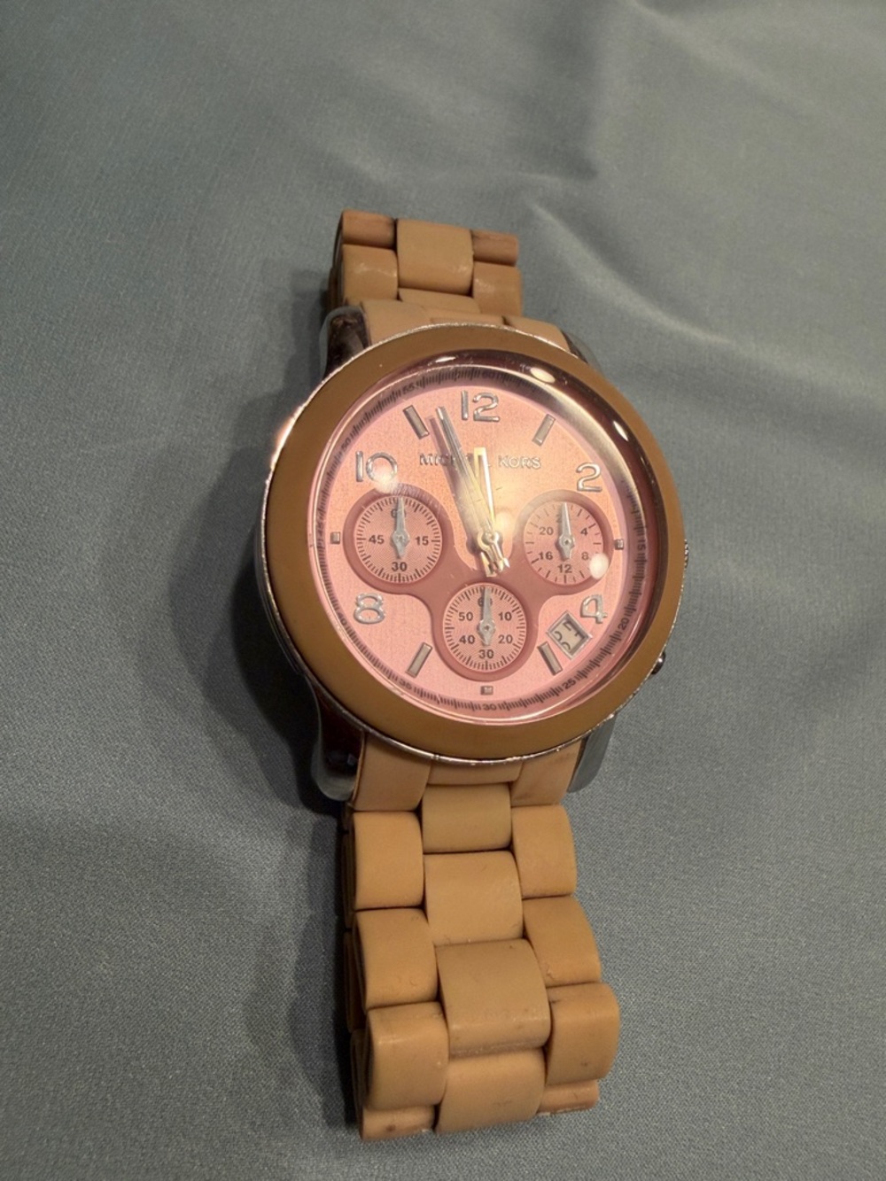 Michael Kors Pink Dial Tan Silicone Link Watch